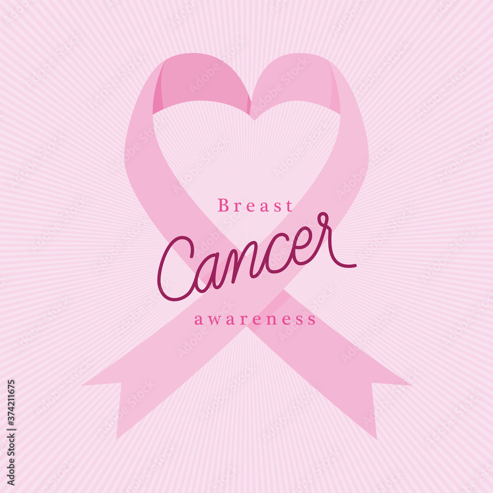 pink heart ribbon of breast cancer awareness design, campaign and prevention theme Vector illustration