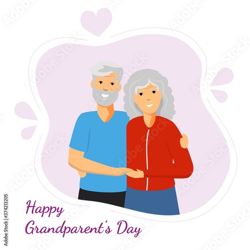 Happy Grandparents Day Greeting with smiling grandfather and grandmother vector illustration