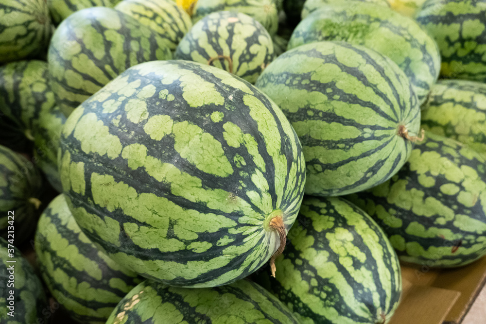 watermelon stacked on the marketplace watermelon stacked on the marketplace