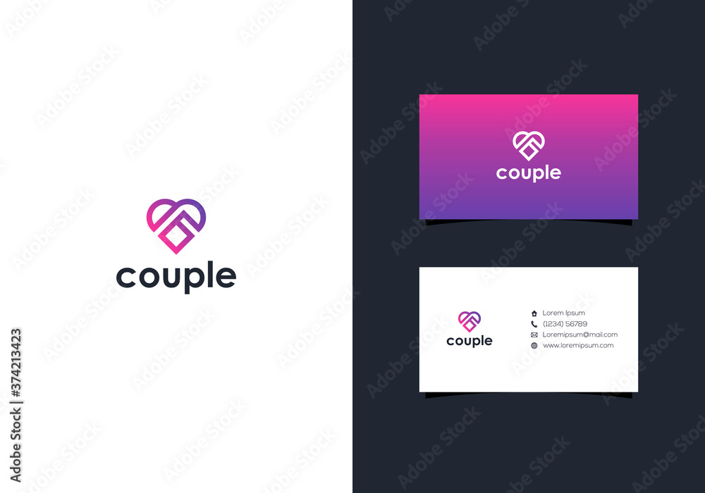 Heart couple logo design and business cards Heart couple logo design and business cards