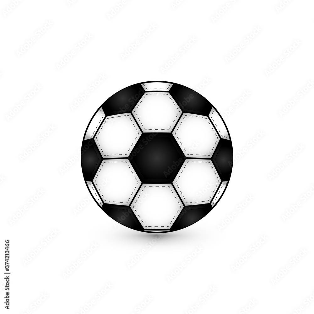 Fototapeta premium Flat realistic classic soccer football ball white black image on write background. Soccer game match goal moment.