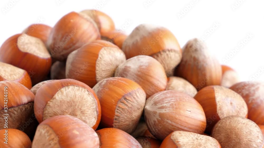 Hazelnut abstract background. Rotating and Closeup