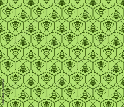 Bee vector seamless pattern, Green ornament, Vector Eps 10