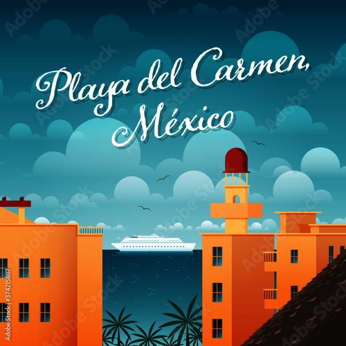 Ilustración desde mirador en Playa del Carmen, Riviera Maya.