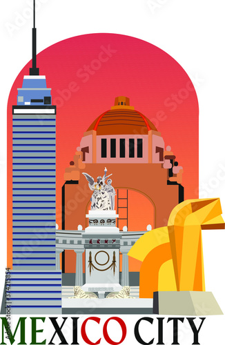 Mexico city iconic monuments and buildings  -  Latino tower, Revolution Monument, Juarez Memoria