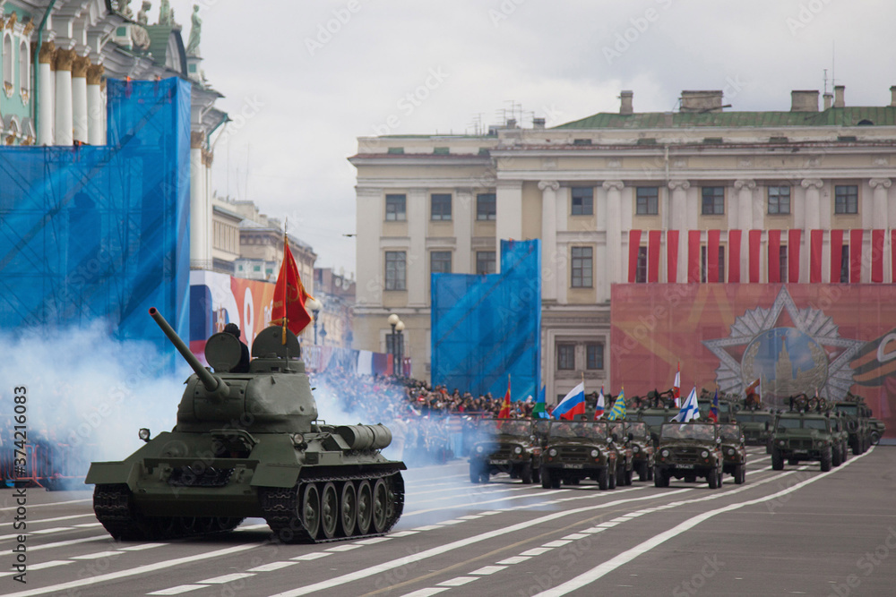 Soviet tank T-34 at the Victory Day parade on Palace Square in St ...