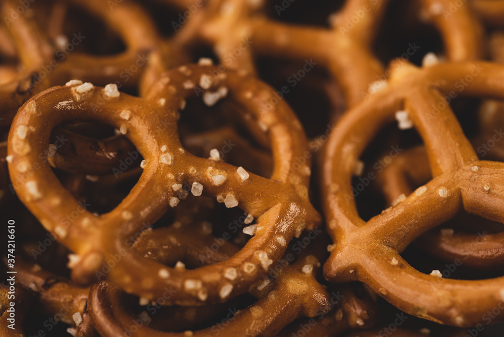 Macro close up of Pretzels snack, selective focus Macro close up of Pretzels snack, selective focus