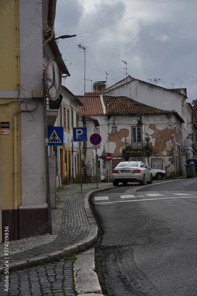 Street in Alcobaca, village  Monastery in Portugal.. UNESCO World Heritage Site.