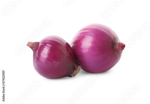 Fresh red onion bulbs isolated on white