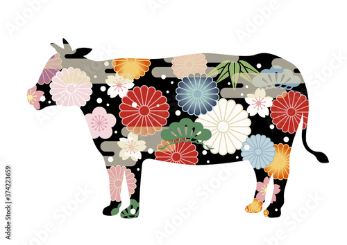 和柄の丑年シンボル　年賀状素材