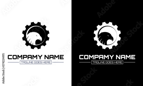 Ilustration vector graphic of  eagle logo template inside gear circle