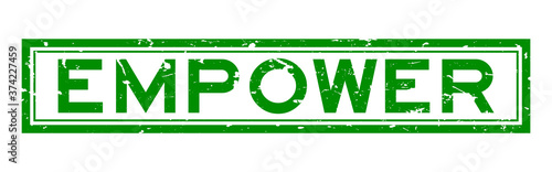 Grunge green empower word rubber seal stamp on white background