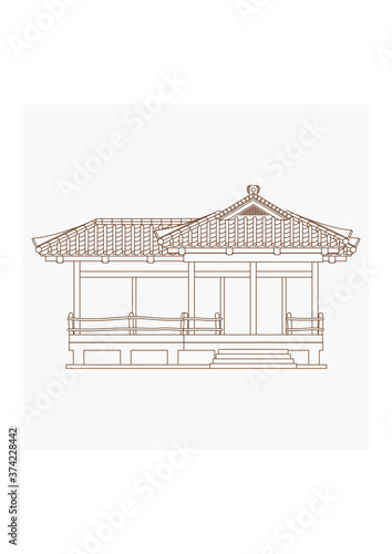 Editable Outline Style Vector Illustration of Traditional Japanese House for Tourism Travel and Culture or History Education