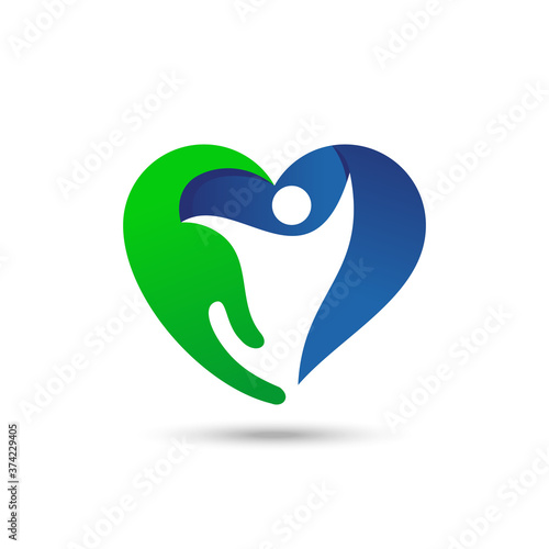 people heart hand care vector. potential for charity, healthcare symbol. gradient color style