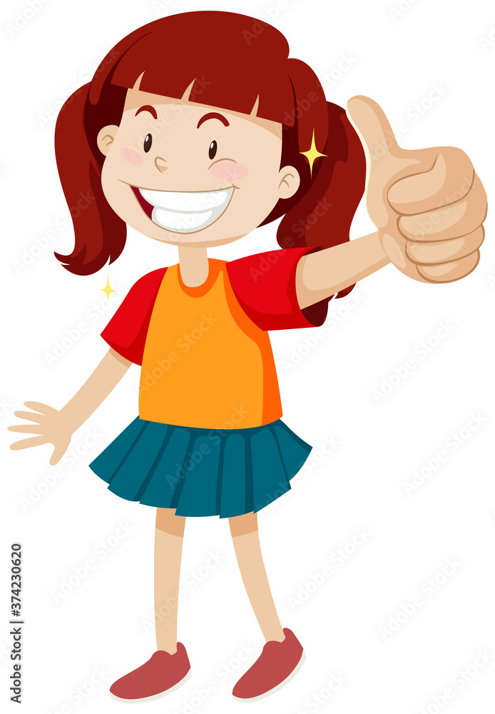 A girl with thumb up posing in happy mood isolated A girl with thumb up posing in happy mood isolated