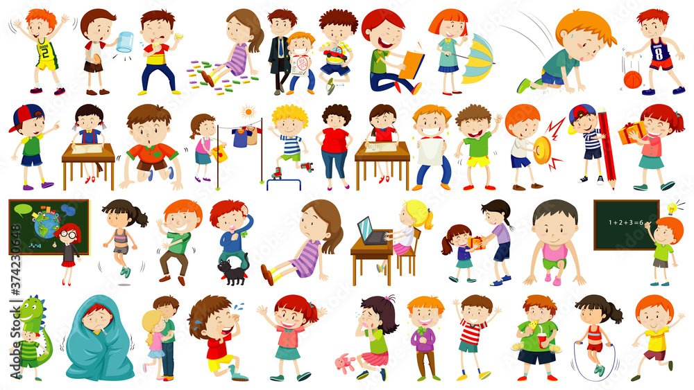 Set of cute kids cartoon character Set of cute kids cartoon character