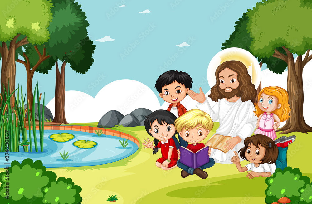 Jesus with children in the park Jesus with children in the park
