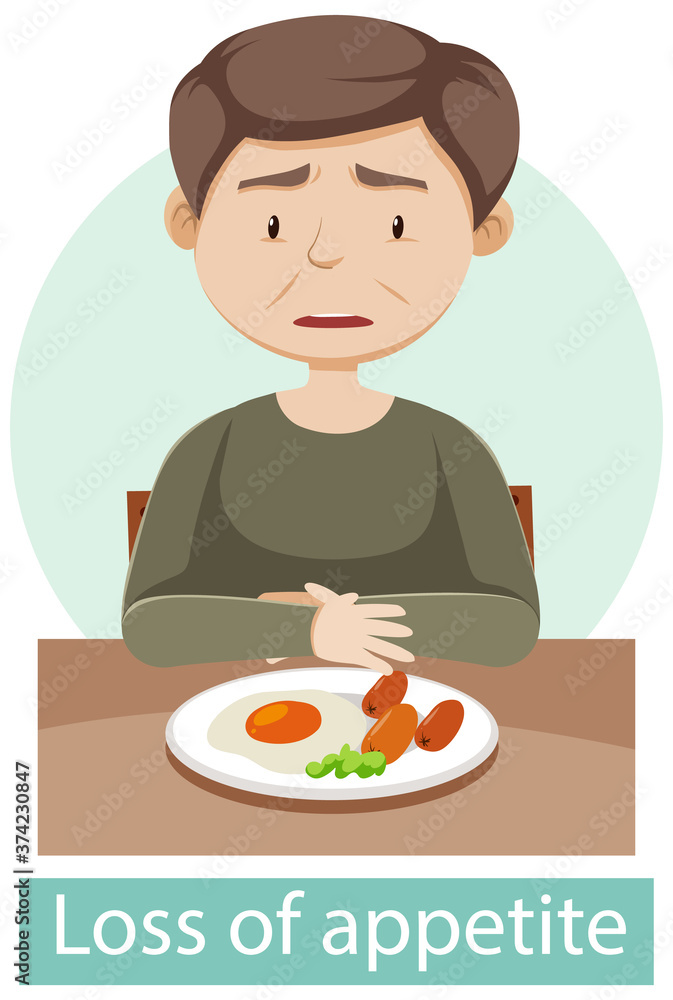 Cartoon character with loss of appetite symptoms Cartoon character with loss of appetite symptoms