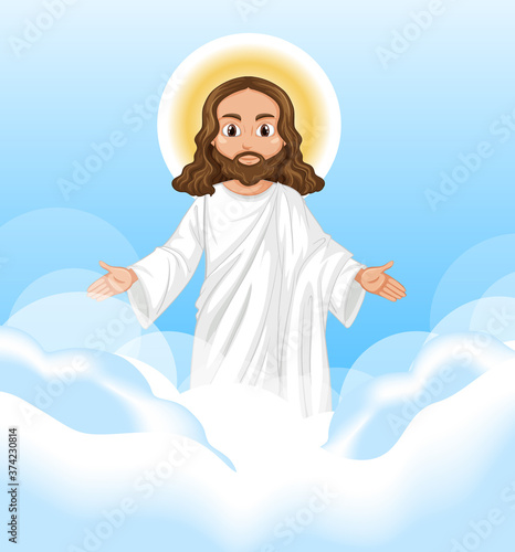 Jesus preaching in standing position character on sky background