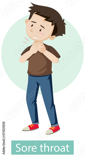 Cartoon character with sore throat symptoms