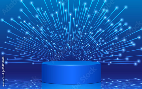 blue podium and blue light in the studio room
