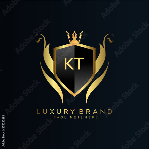 KT Letter Initial with Royal Template.elegant with crown logo vector, Creative Lettering Logo Vector Illustration. photo