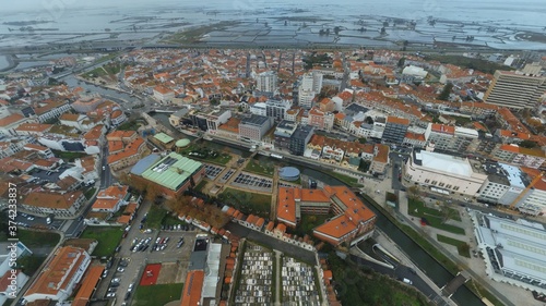Aveiro, beautiful village. The Venice of  Portugal. Aerial Drone Photo