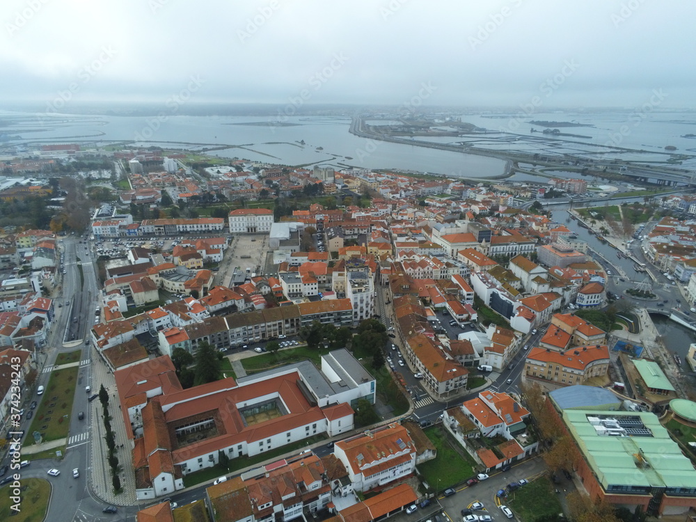 Aveiro, beautiful village. The Venice of  Portugal. Aerial Drone Photo