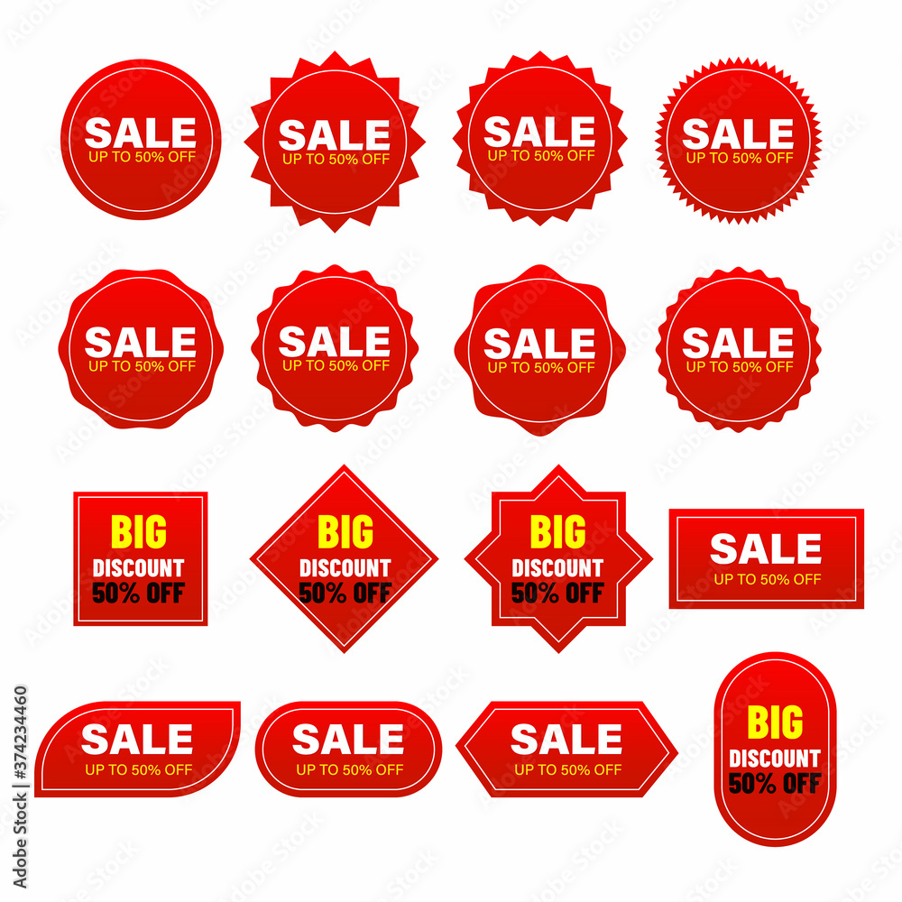 Red sale banner design. Discount offer label isolated for promotion.