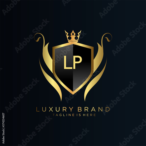 LP Letter Initial with Royal Template.elegant with crown logo vector, Creative Lettering Logo Vector Illustration.