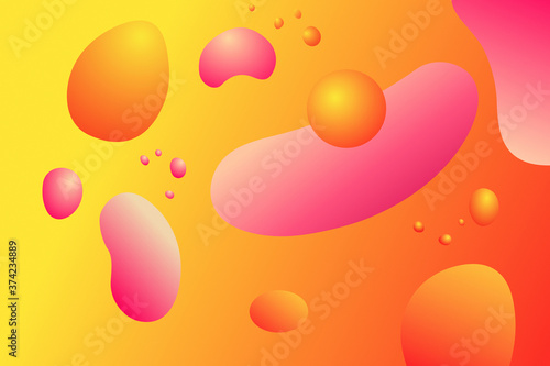Konstfotografi Golden yellow, orange and pink abstract background with gradient liquid blobs