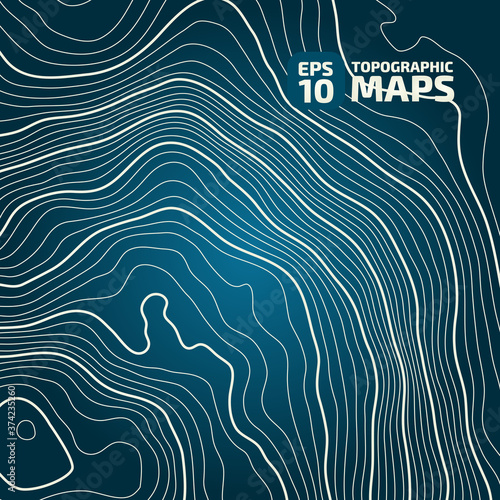 The stylized height map, topographic contour in lines. Concept of a conditional geography scheme & the terrain path. Abstract geometric form. Template, pattern. Design materilal. Vector illustration. photo