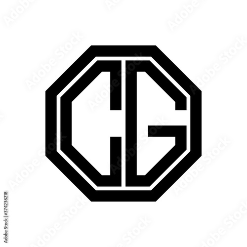 CG initial monogram logo, octagon shape, black color 