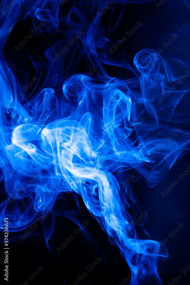 Fototapeta premium Blue smoke motion on black background.