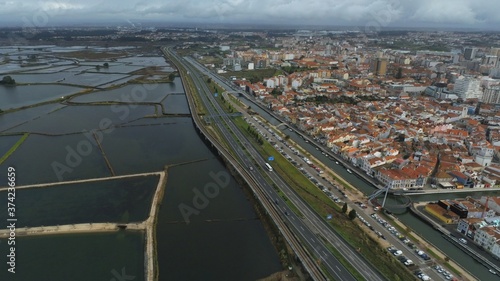 Aveiro, beautiful village. The Venice of  Portugal. Aerial Drone Photo