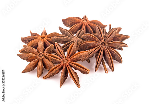 Star anise spice fruits isolated on white background