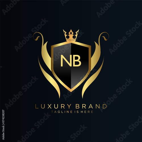 NB Letter Initial with Royal Template.elegant with crown logo vector, Creative Lettering Logo Vector Illustration.