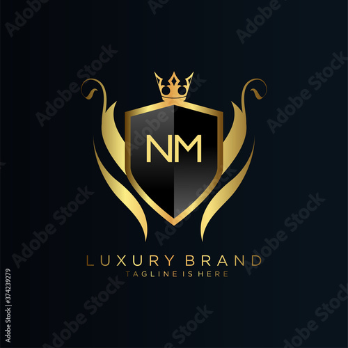 NM Letter Initial with Royal Template.elegant with crown logo vector, Creative Lettering Logo Vector Illustration.