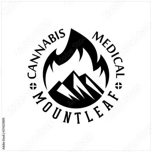 Silhouette Mountain and Leaf with Letter Mount Leaf, Cannabis, Medical for Herbal Medical Logo Design Inspiration
