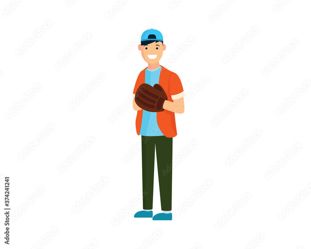 a Boy Playing Baseball wearing Baseball Glove and Holding Baseball Ball Illustration