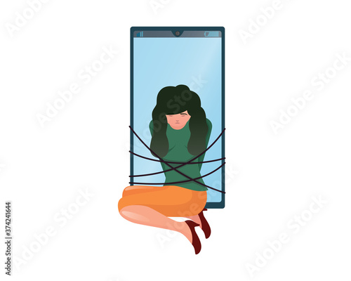 Nomophobia Girl Tied by Smartphone