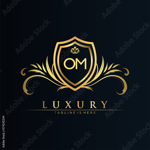 OM Letter Initial with Royal Template.elegant with crown logo vector, Creative Lettering Logo Vector Illustration.