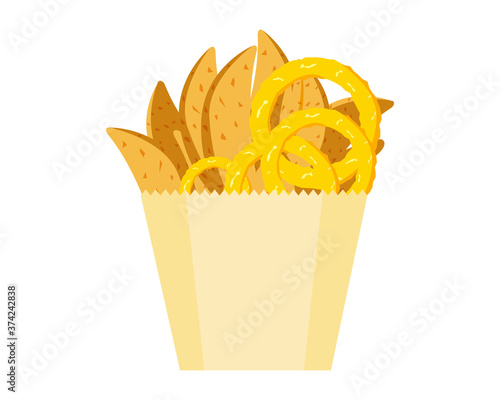 オニオンリングとフライドポテトのベクターイラスト　フレンチフライ