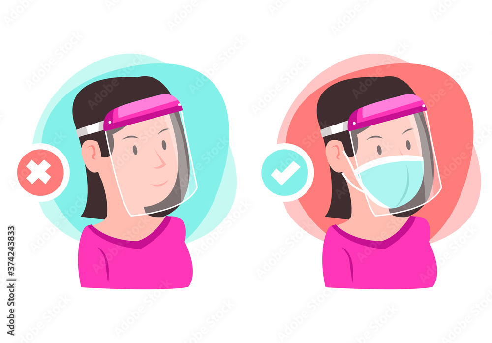 Use the face shield correctly. An example of using a face shield. A