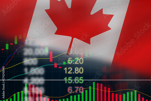 Photography Canada Stock market and forex indicator trading graph with Canadian flag