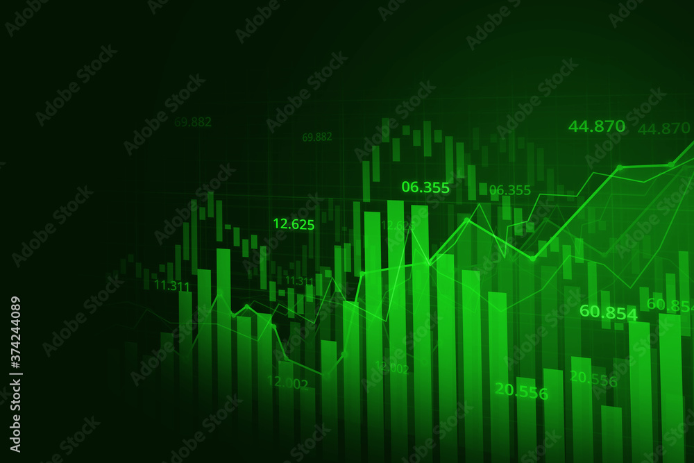 Stock market crash economic graph with diagrams, business and financial concepts and reports, abstract green technology communication concept and forex trading