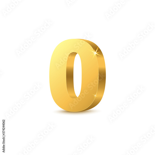 Metal golden zero number or digit mockup realistic vector illustration isolated.