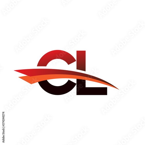 initial letter CL logotype company name colored black and red swoosh design.