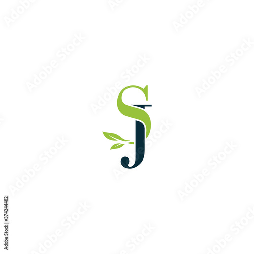 SJ nature letter logo design vector template
