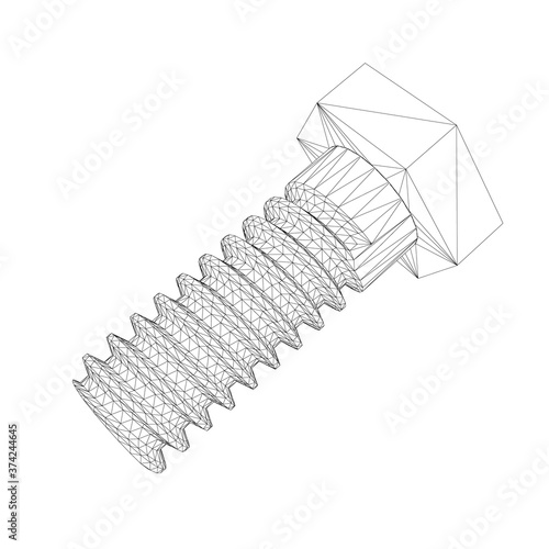 Wireframe bolt threaded from black lines on a white background. 3D. Vector illustration